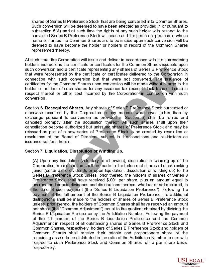 Get Certificate of designation, preferences and rights of Series B junior cumulative convertible preference stock of Oryx Energy Company Preview Certificate of designation, preferences and rights of Series B junior cumulative convertible preference stock of Oryx Energy Company