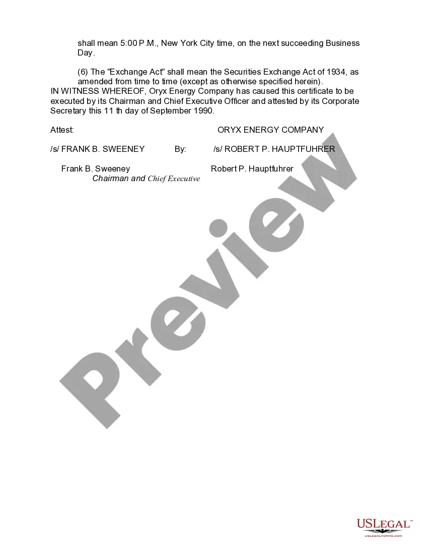 Get Certificate of designation, preferences and rights of Series B junior cumulative convertible preference stock of Oryx Energy Company Preview Certificate of designation, preferences and rights of Series B junior cumulative convertible preference stock of Oryx Energy Company