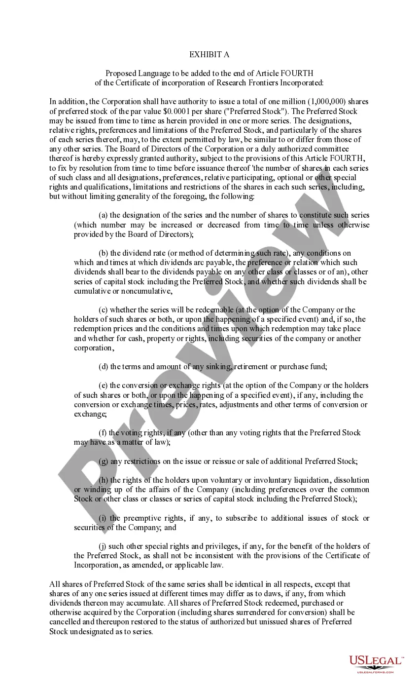 Get Proposal to amend certificate of incorporation to authorize a preferred stock Preview Proposal to amend certificate of incorporation to authorize a preferred stock