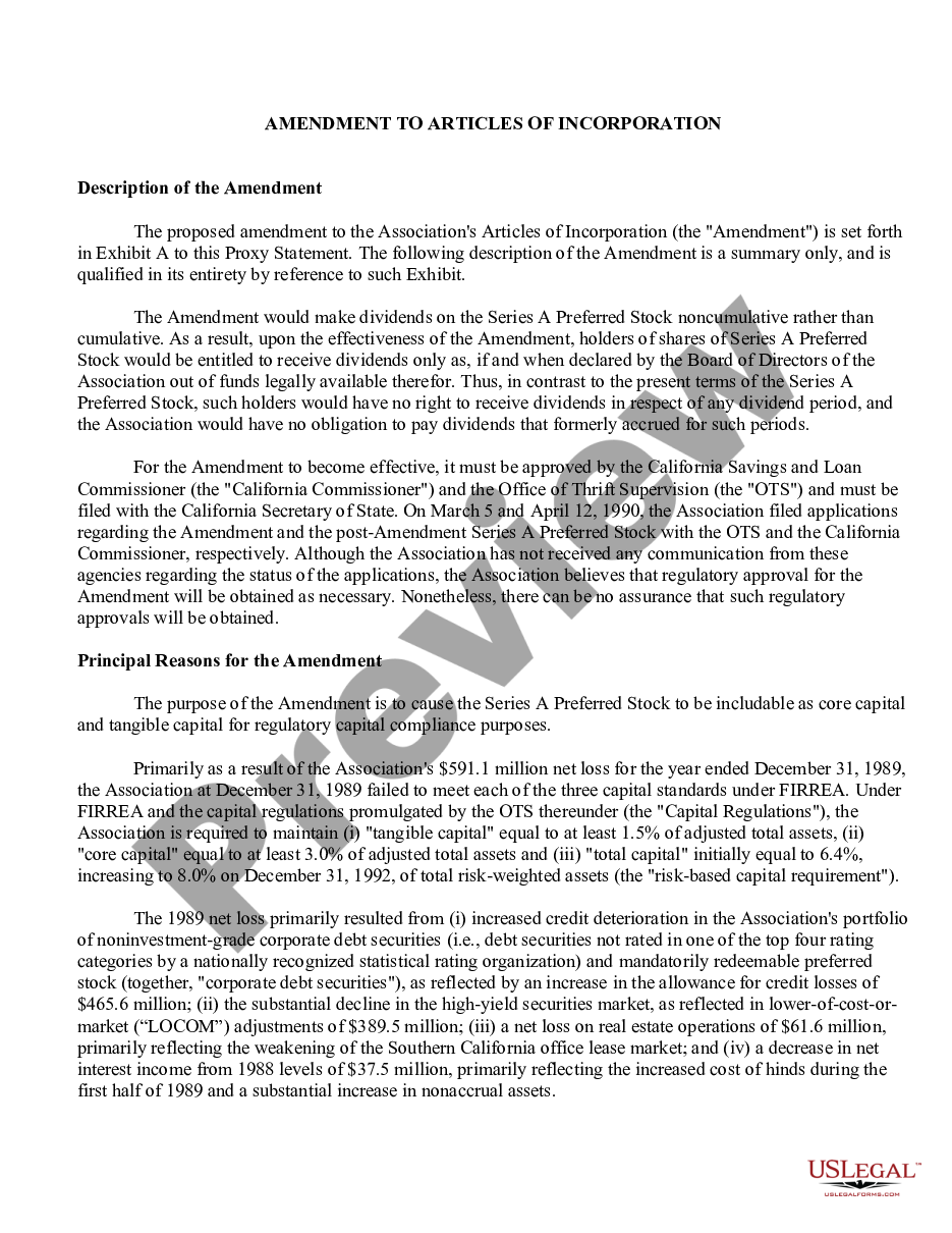 page 0 Amendment to Articles of Incorporation with exhibit preview