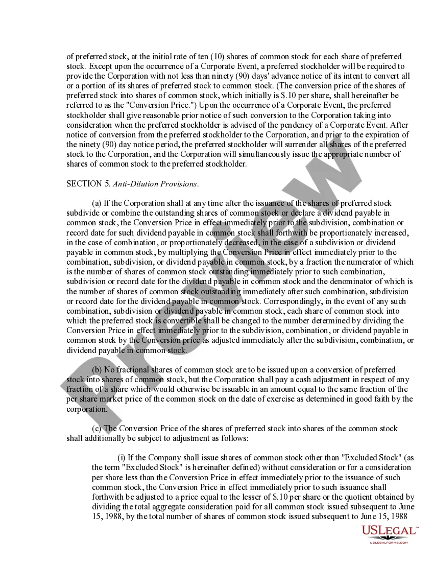 Get Approval of authorization of preferred stock Preview Approval of authorization of preferred stock