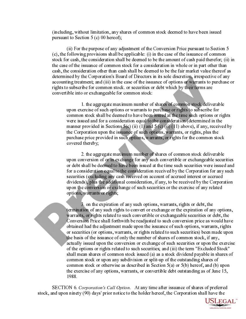 Get Approval of authorization of preferred stock Preview Approval of authorization of preferred stock