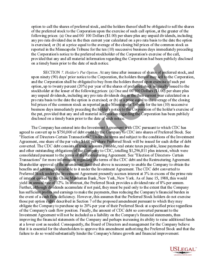 Get Approval of authorization of preferred stock Preview Approval of authorization of preferred stock