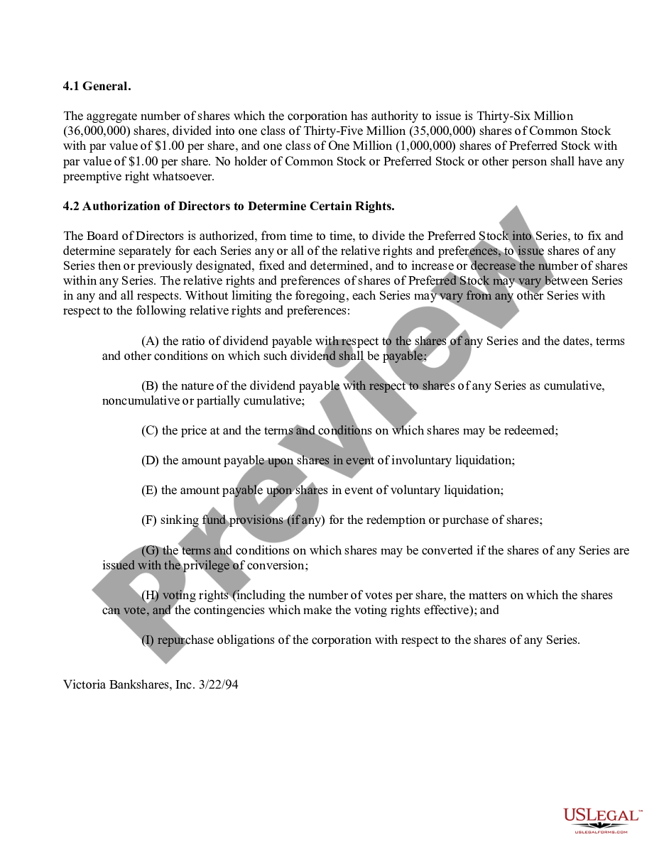 page 1 Amendment to Articles of Incorporation to change the terms of the authorized preferred stock preview