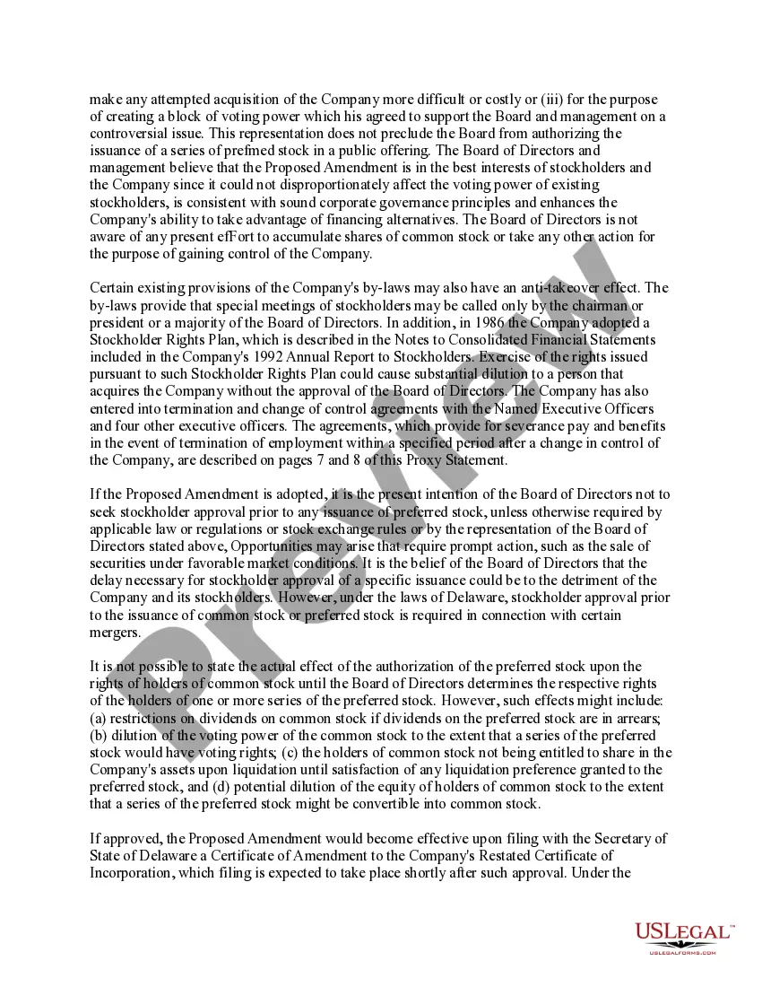 Get Proposed amendment to the restated certificate of incorporation to authorize preferred stock Preview Proposed amendment to the restated certificate of incorporation to authorize preferred stock