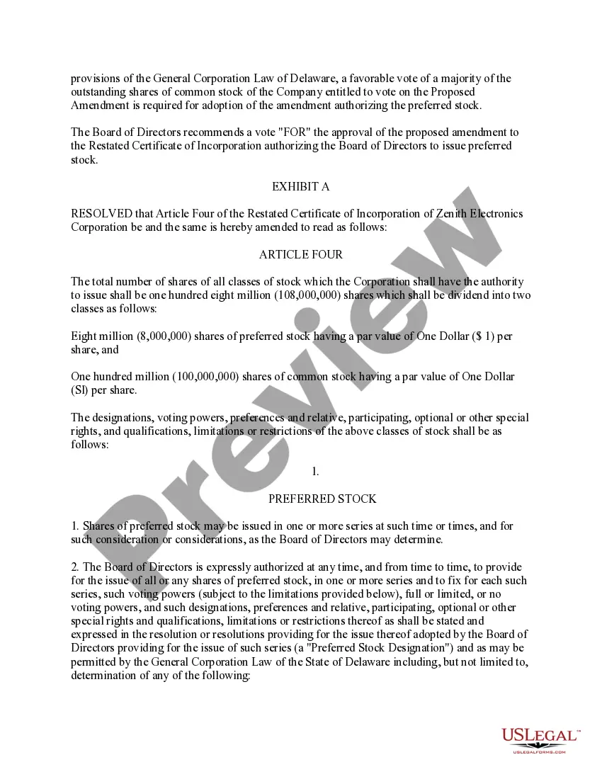 Get Proposed amendment to the restated certificate of incorporation to authorize preferred stock Preview Proposed amendment to the restated certificate of incorporation to authorize preferred stock