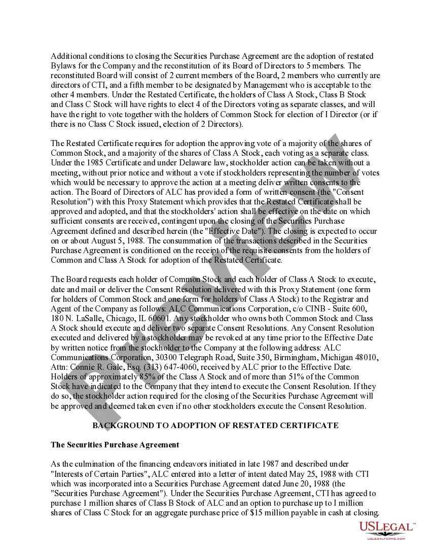 Get Proxy statement for stockholder action by written consent - ALC Communications Corporation Preview Proxy statement for stockholder action by written consent - ALC Communications Corporation