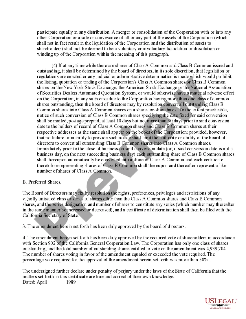 Preview Proposal to amend the restated articles of incorporation to create a second class of common stock