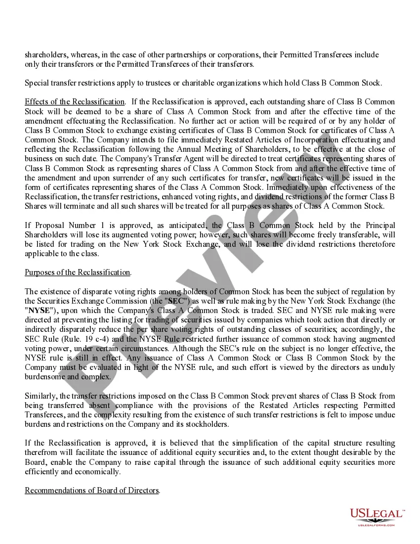 Preview Reclassification of Class B common stock into Class A common stock