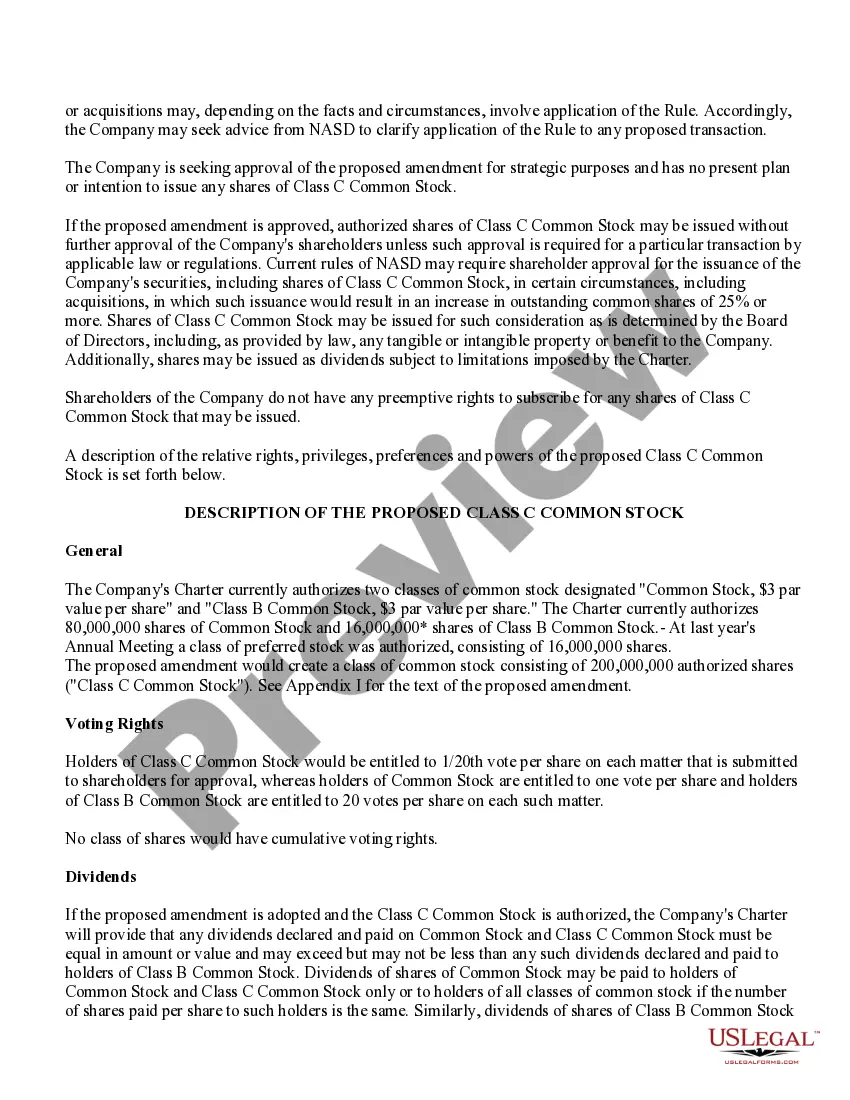 Preview Proposed Amendment to create a class of Common Stock that has 1-20th vote per share
