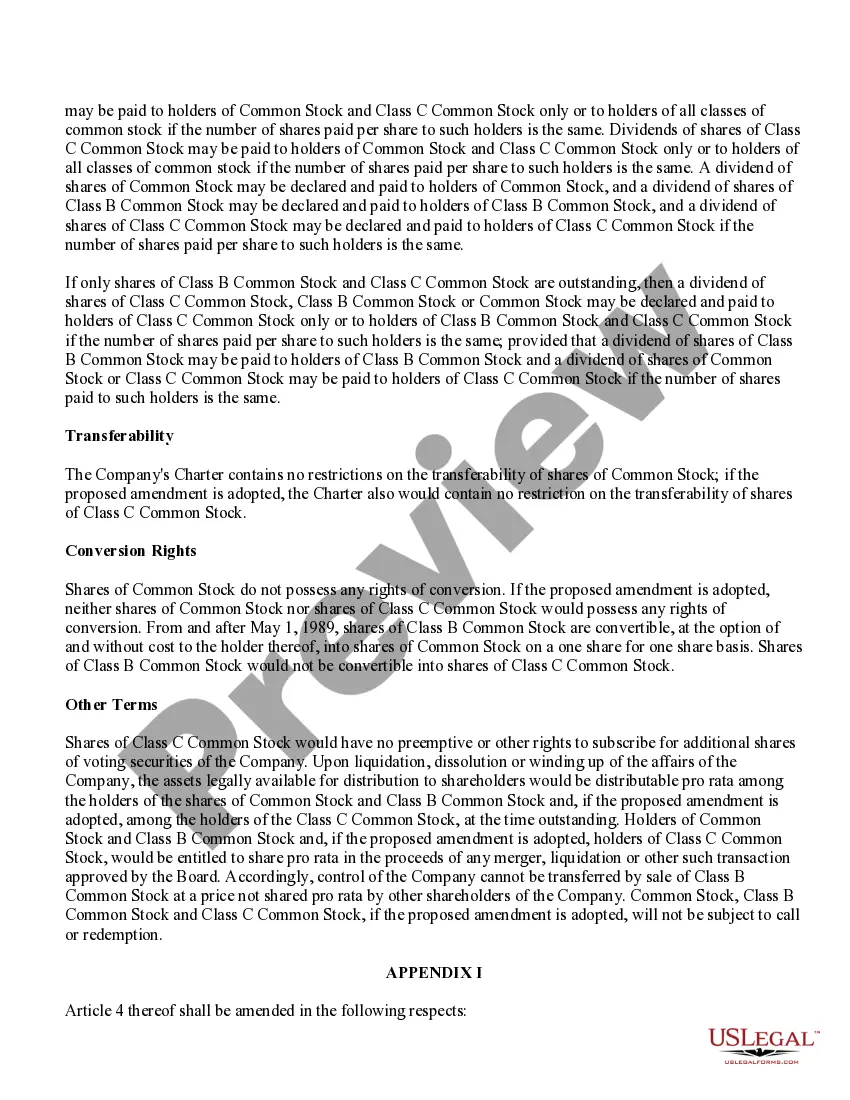 Preview Proposed Amendment to create a class of Common Stock that has 1-20th vote per share
