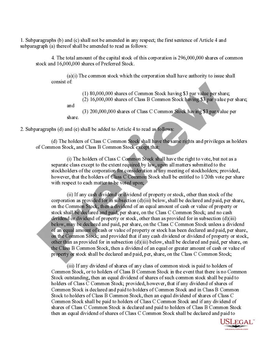 Preview Proposed Amendment to create a class of Common Stock that has 1-20th vote per share