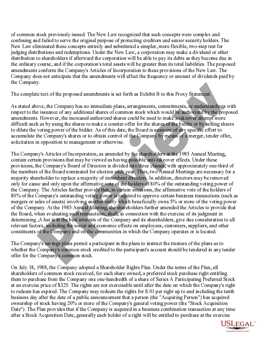 Get Proposal to amend the articles of incorporation to increase authorized common stock and eliminate par value with amendment Preview Proposal to amend the articles of incorporation to increase authorized common stock and eliminate par value with amendment