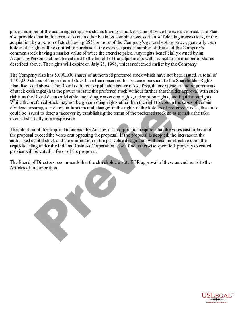 Get Proposal to amend the articles of incorporation to increase authorized common stock and eliminate par value with amendment Preview Proposal to amend the articles of incorporation to increase authorized common stock and eliminate par value with amendment