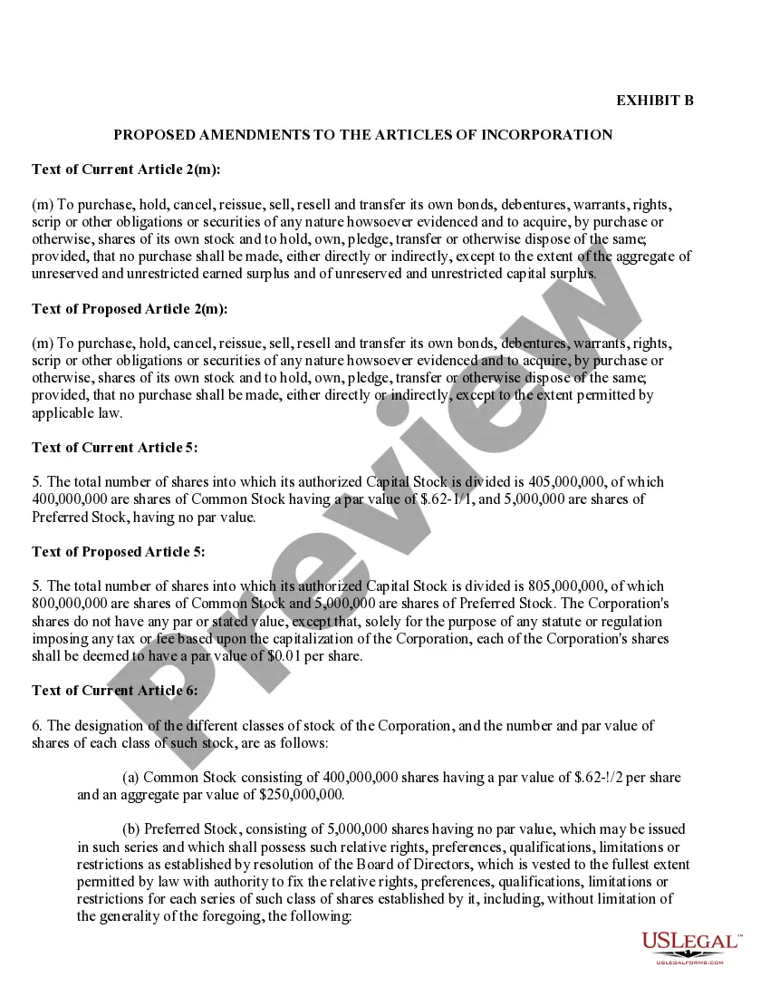 Get Proposal to amend the articles of incorporation to increase authorized common stock and eliminate par value with amendment Preview Proposal to amend the articles of incorporation to increase authorized common stock and eliminate par value with amendment