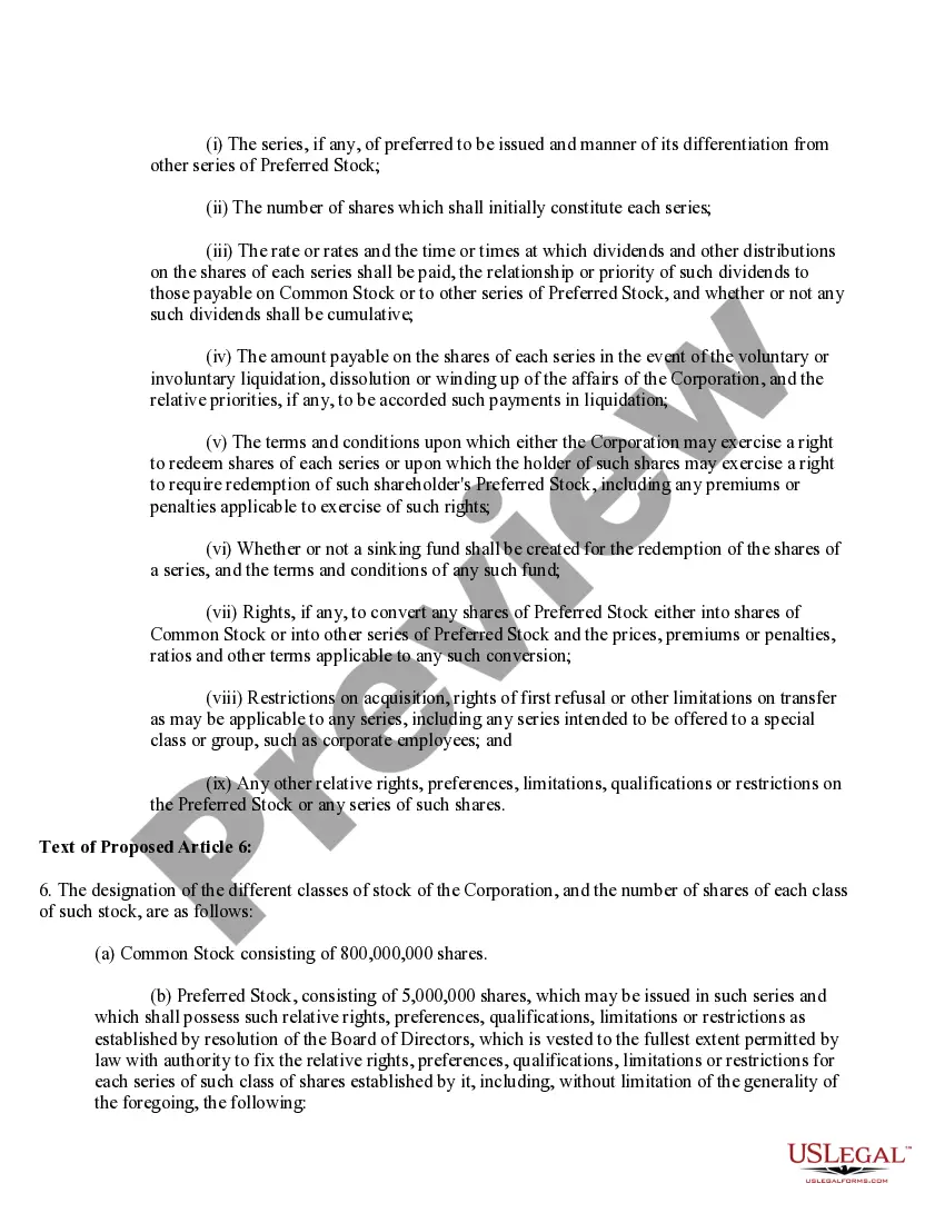 Get Proposal to amend the articles of incorporation to increase authorized common stock and eliminate par value with amendment Preview Proposal to amend the articles of incorporation to increase authorized common stock and eliminate par value with amendment
