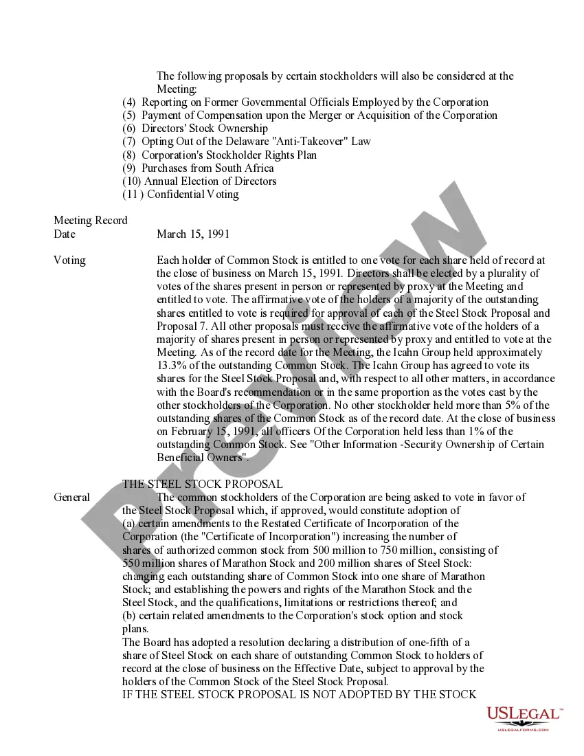Get Proxy Statement and Prospectus of USX Corporation Preview Proxy Statement and Prospectus of USX Corporation