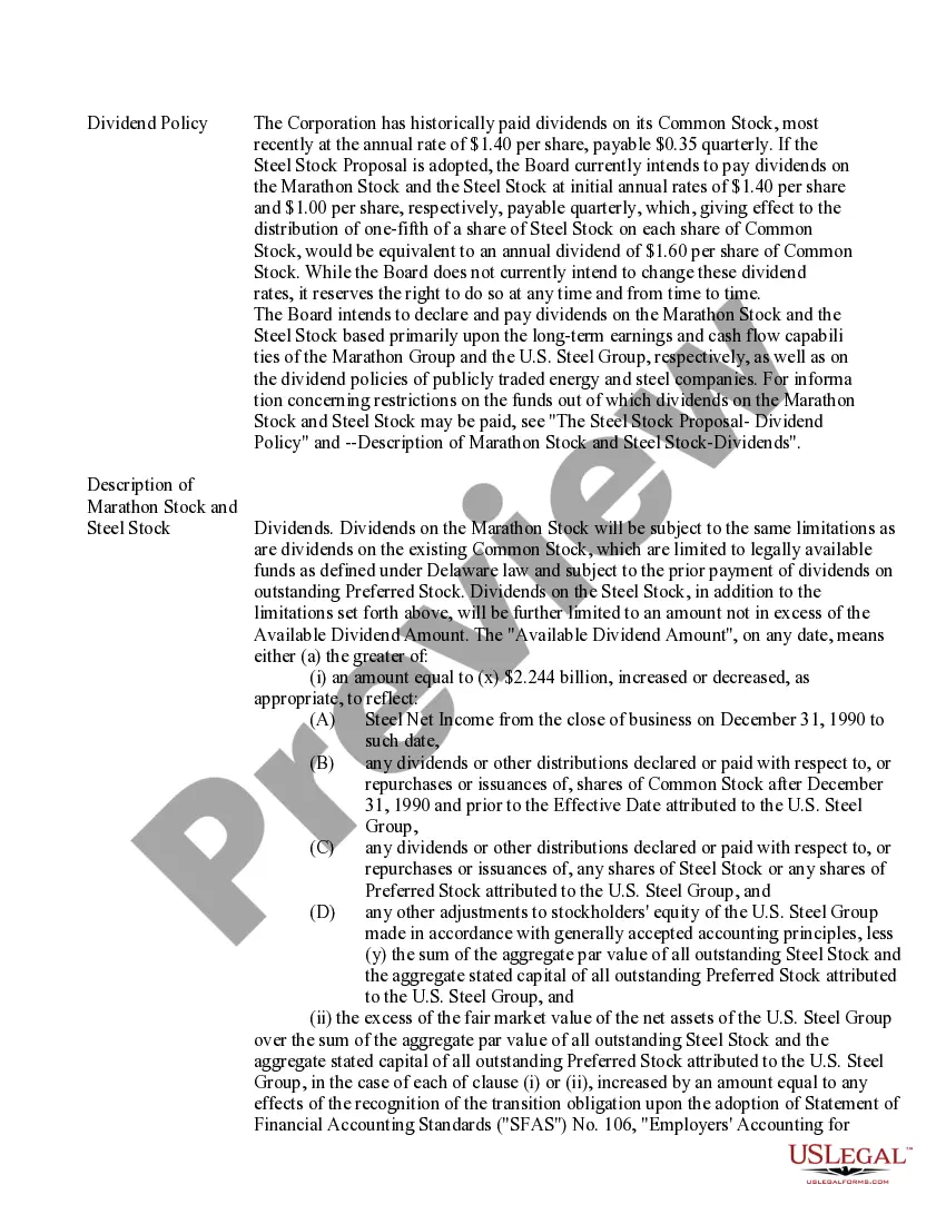 Get Proxy Statement and Prospectus of USX Corporation Preview Proxy Statement and Prospectus of USX Corporation