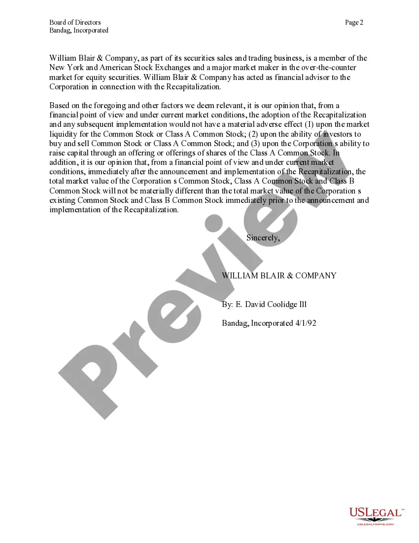 Get Letter to Board of Directors regarding recapitalization proposal Preview Letter to Board of Directors regarding recapitalization proposal