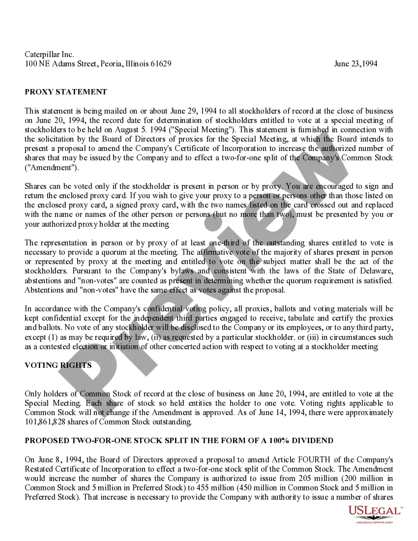 Preview Notice and Proxy Statement to effect a 2-for-1 split of outstanding common stock