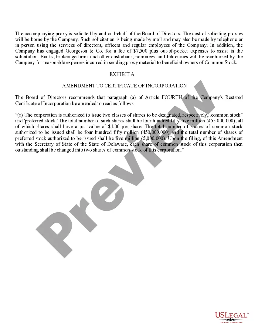 Preview Notice and Proxy Statement to effect a 2-for-1 split of outstanding common stock