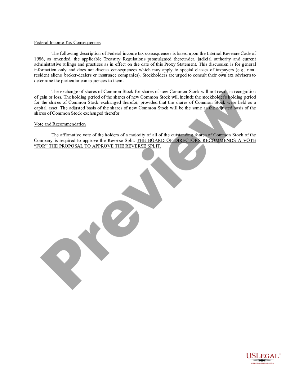 page 2 Proposal to amend certificate of incorporation to effectuate a one for ten reverse stock split preview
