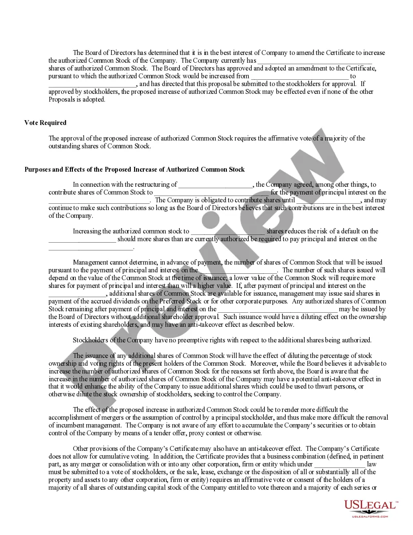 Get Proposal to amend certificate to reduce par value, increase authorized common stock and reverse stock split with Exhibit Preview Proposal to amend certificate to reduce par value, increase authorized common stock and reverse stock split with Exhibit