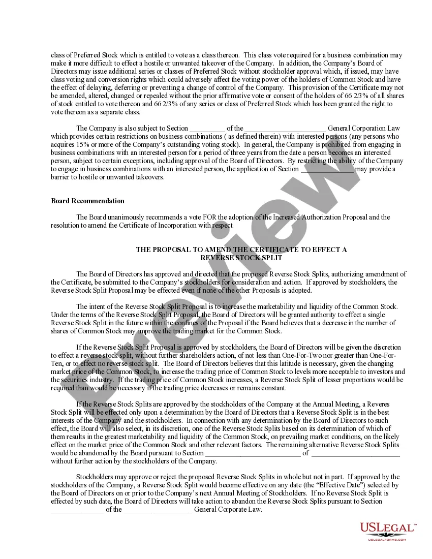 Get Proposal to amend certificate to reduce par value, increase authorized common stock and reverse stock split with Exhibit Preview Proposal to amend certificate to reduce par value, increase authorized common stock and reverse stock split with Exhibit