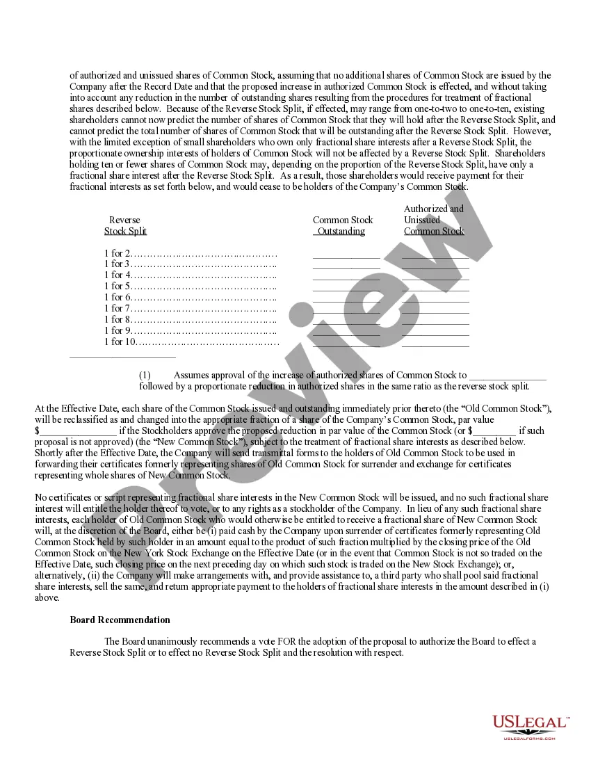 Get Proposal to amend certificate to reduce par value, increase authorized common stock and reverse stock split with Exhibit Preview Proposal to amend certificate to reduce par value, increase authorized common stock and reverse stock split with Exhibit