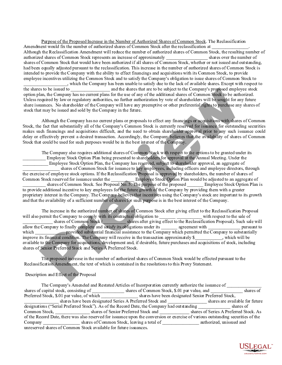 page 2 Proposal to amend articles of incorporation to effect a reverse stock split of common stock and authorize a share dividend on common stock preview