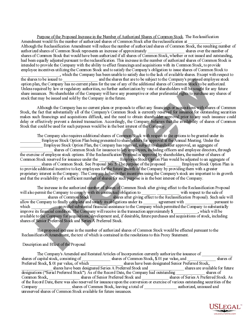 Get Proposal to amend articles of incorporation to effect a reverse stock split of common stock and authorize a share dividend on common stock Preview Proposal to amend articles of incorporation to effect a reverse stock split of common stock and authorize a share dividend on common stock