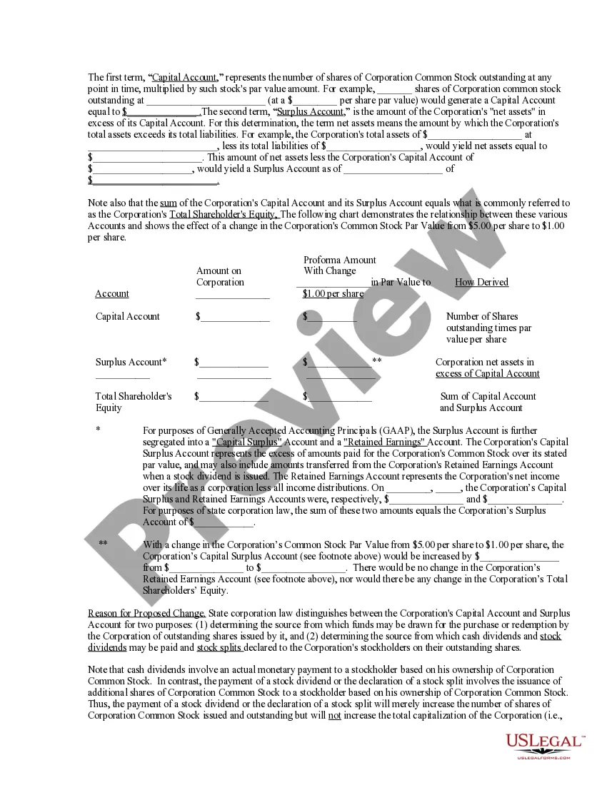 Get Amendment of common stock par value Preview Amendment of common stock par value