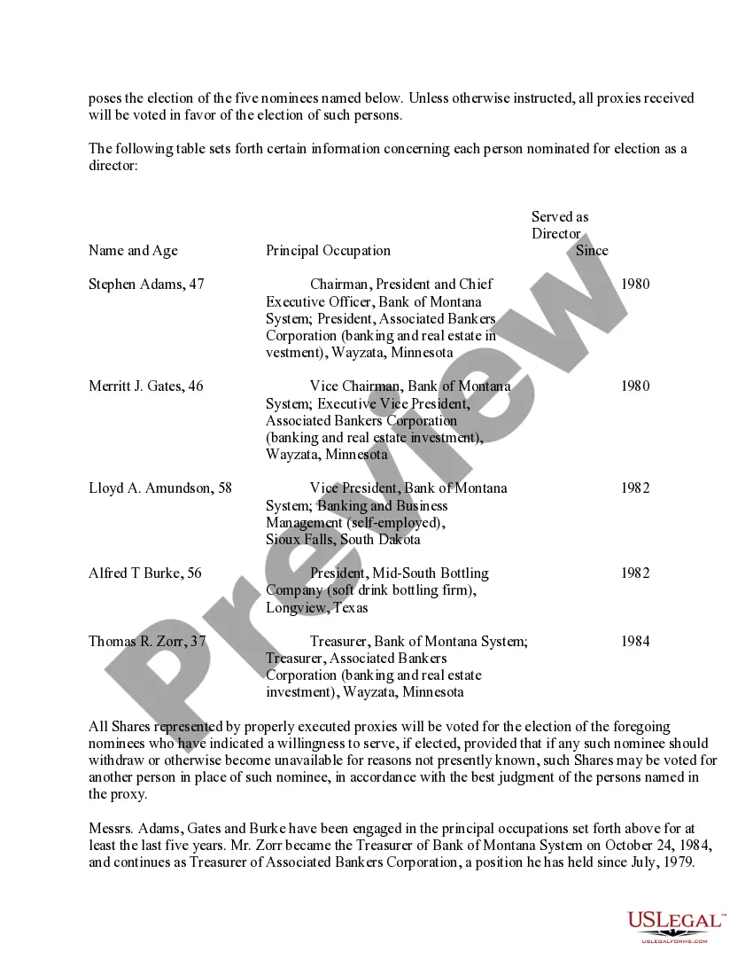 Get Proxy Statement of Bank of Montana System Preview Proxy Statement of Bank of Montana System