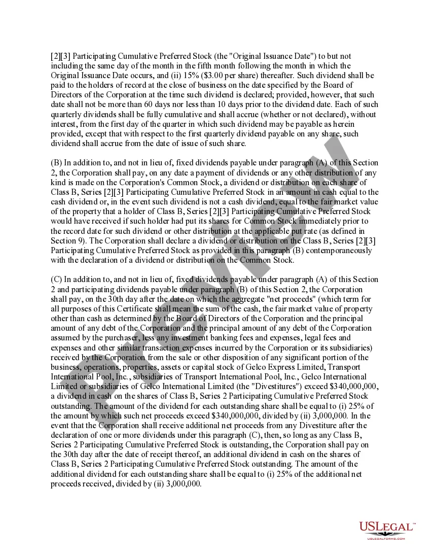 Get Amendment of terms of Class B preferred stock Preview Amendment of terms of Class B preferred stock