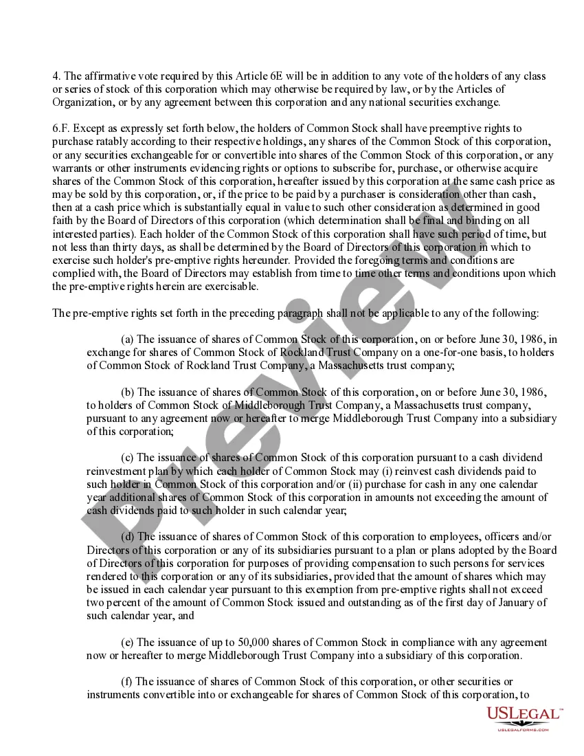 Get Waiver of Preemptive Rights with copy of restated articles of organization Preview Waiver of Preemptive Rights with copy of restated articles of organization