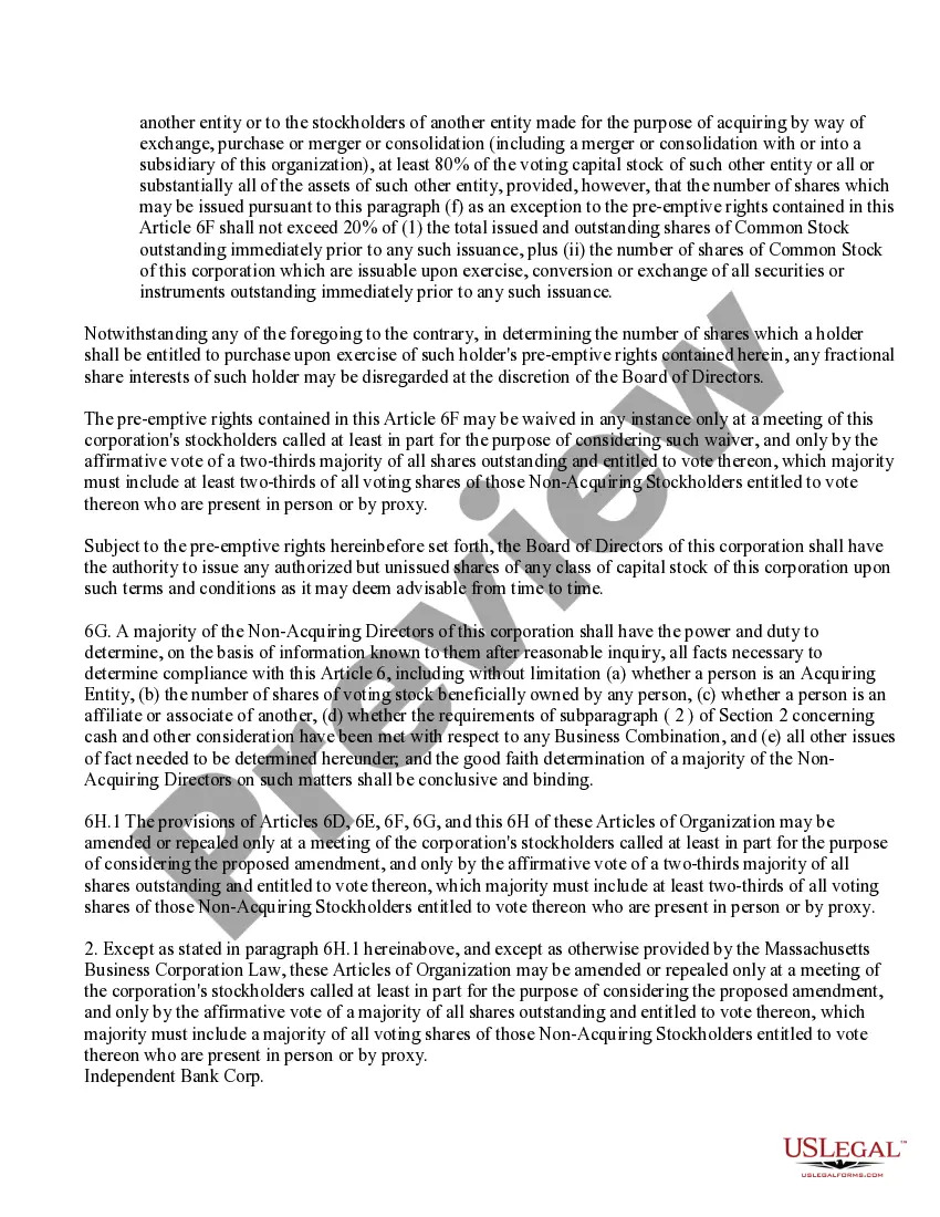 Get Waiver of Preemptive Rights with copy of restated articles of organization Preview Waiver of Preemptive Rights with copy of restated articles of organization