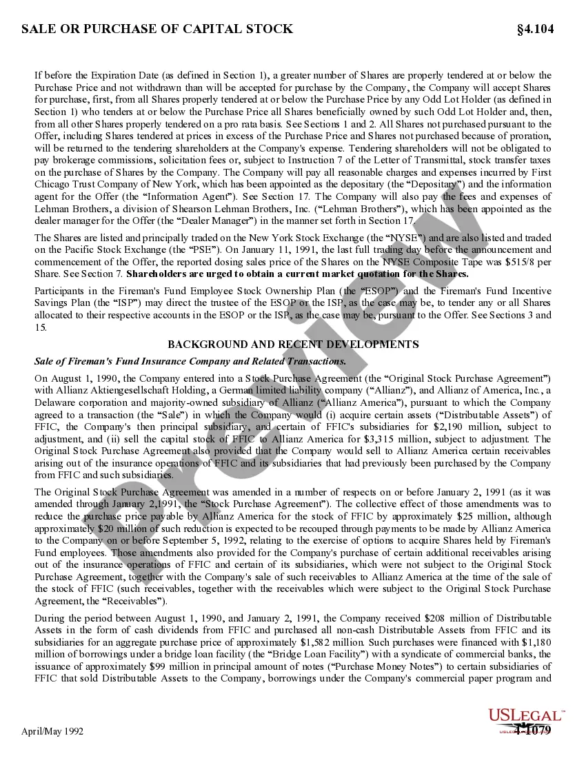 Preview Offer to Purchase for Cash by The Fundamerican Companies, Inc.