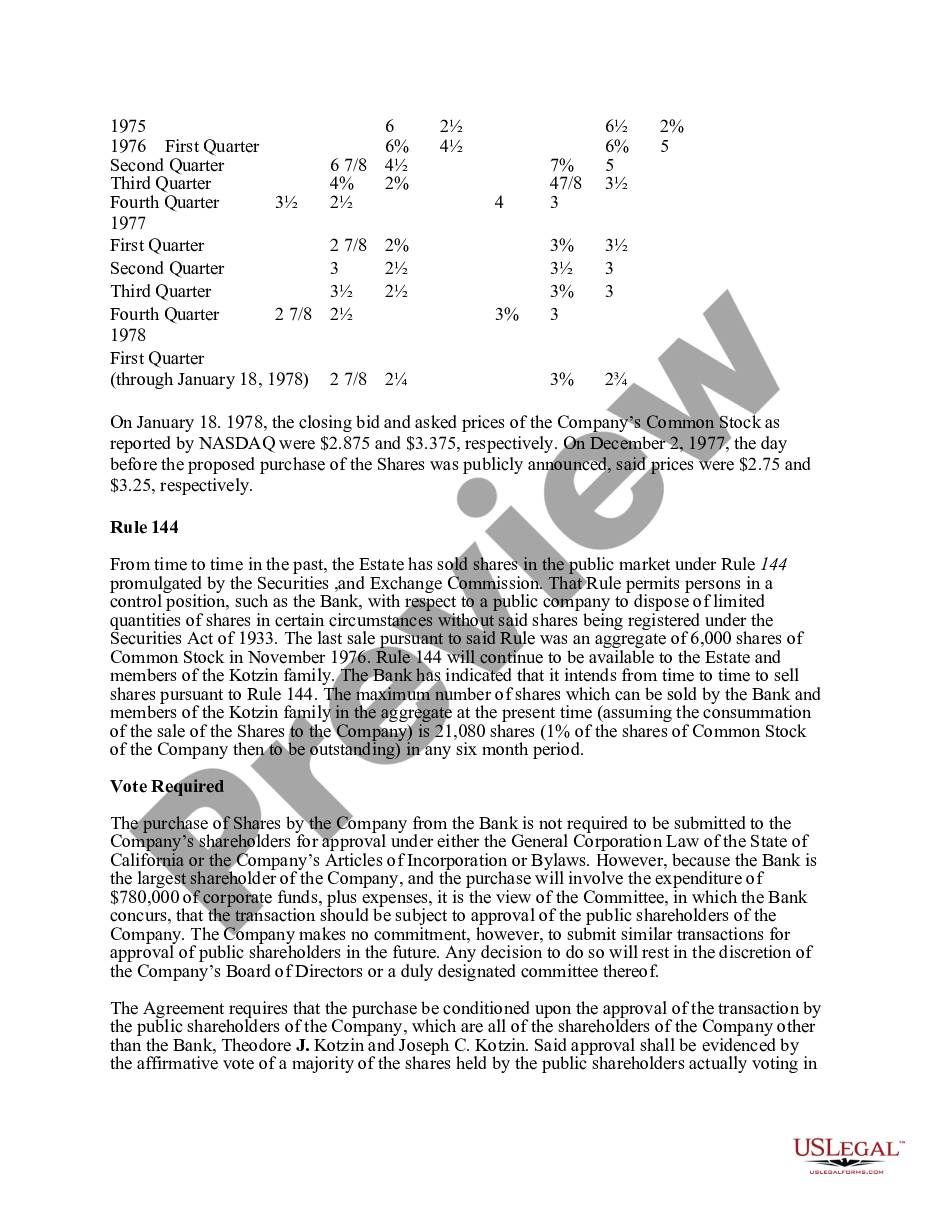 page 7 Sample Proposed purchase of 300,000 shares with copy of Agreement preview