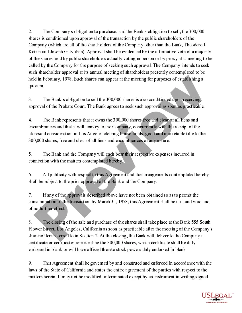 Get Sample Proposed purchase of 300,000 shares with copy of Agreement Preview Sample Proposed purchase of 300,000 shares with copy of Agreement