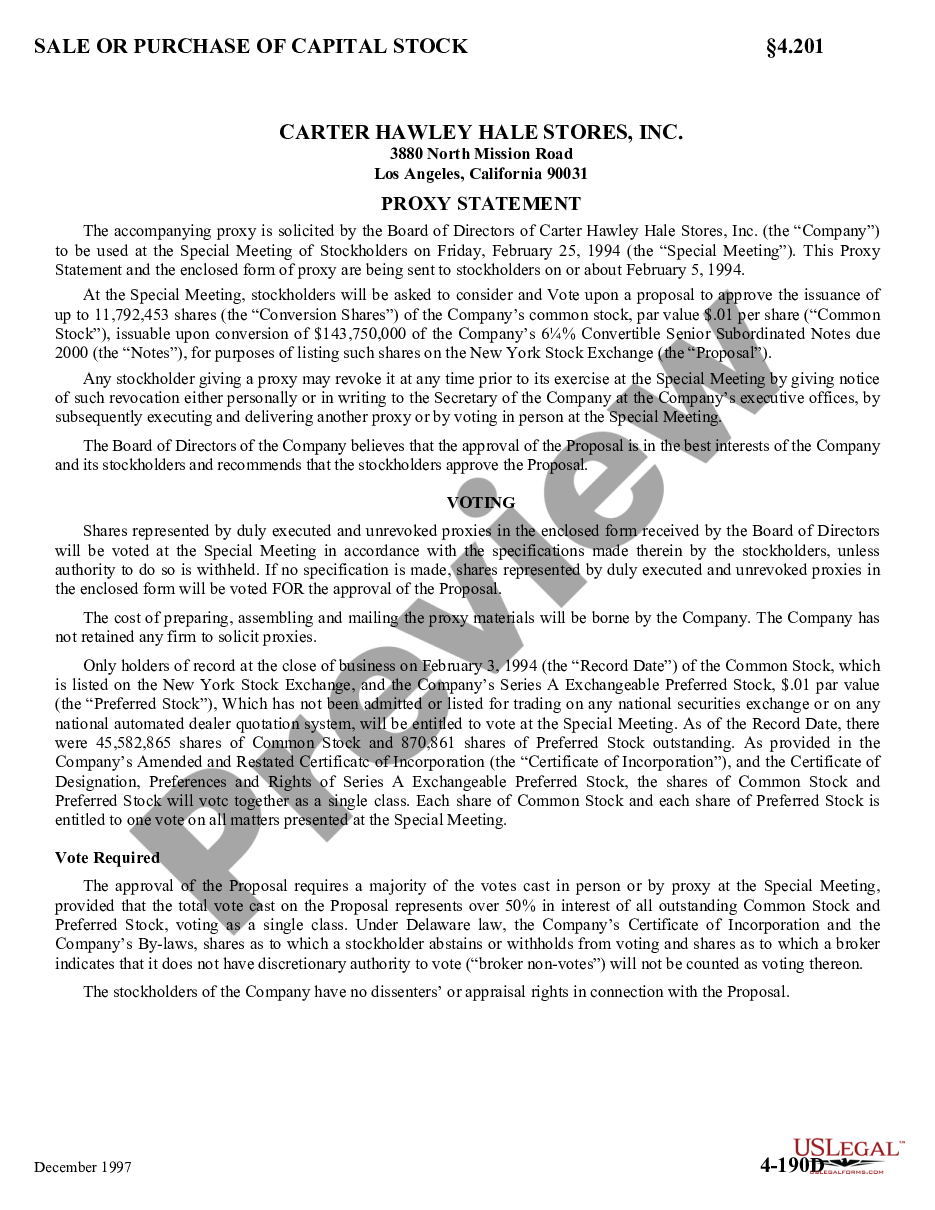 page 0 Proxy Statement of Carter Hawley Hale Stores, Inc. preview