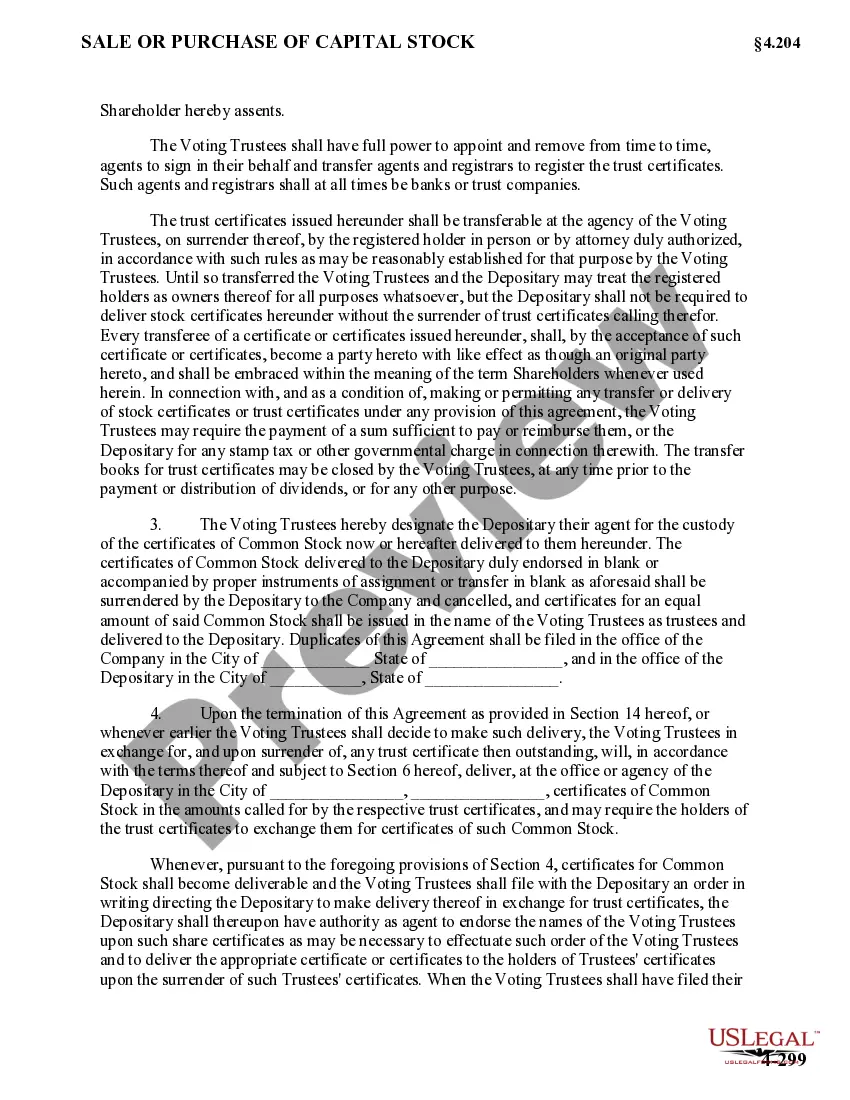 Get Voting Trust Agreement which provides that the shareholder has issued certificates in the care of the depositary in the name of the voting trustees Preview Voting Trust Agreement which provides that the shareholder has issued certificates in the care of the depositary in the name of the voting trustees