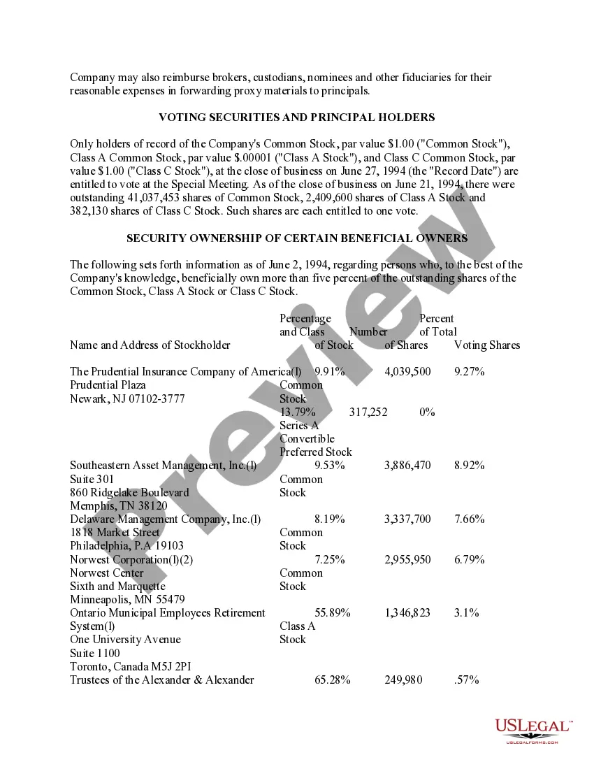 Preview Proxy Statement of Alexander and Alexander Services, Inc.