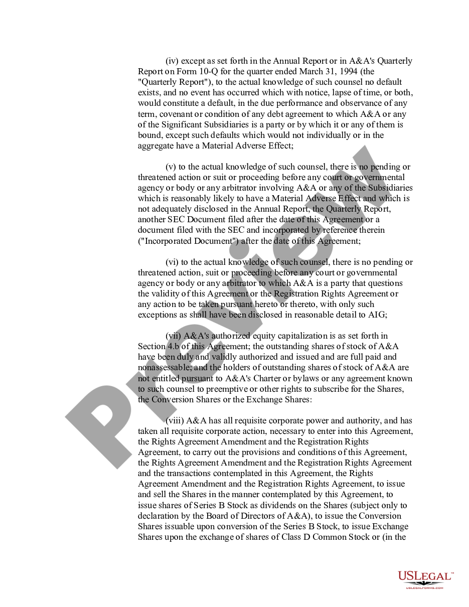 page 6 Sample Stock Purchase and Sale Agreement model for use in corporate matters between Alexander and Alexander Services, Inc., and American International Group, Inc. preview