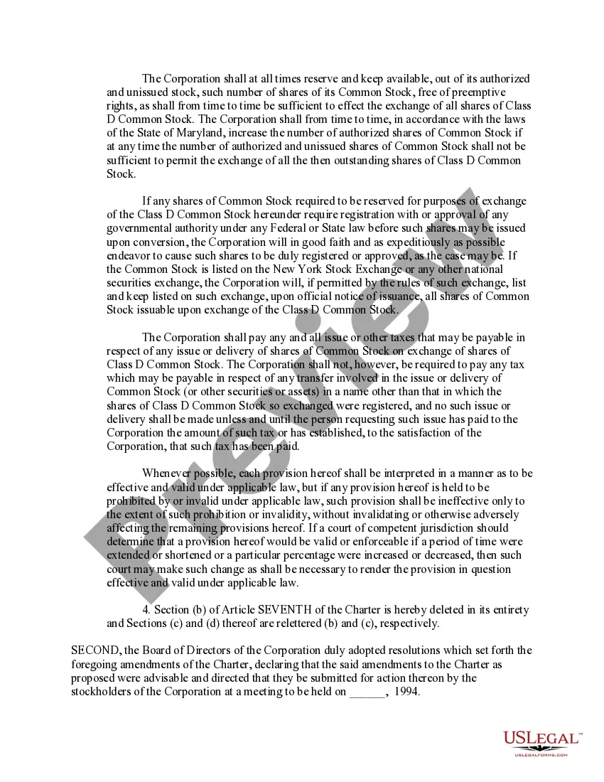 Get Articles of Amendment of the Charter Preview Articles of Amendment of the Charter
