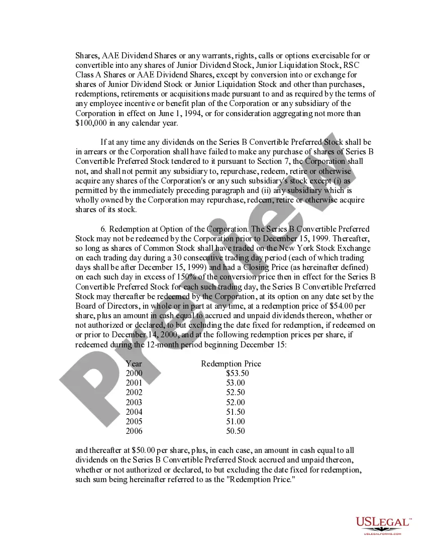 Get Articles Supplementary - classifying Preferred Stock as Cumulative Convertible Preferred Stock Preview Articles Supplementary - classifying Preferred Stock as Cumulative Convertible Preferred Stock