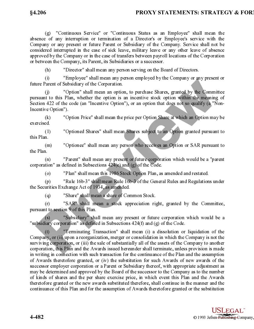 Preview Stock Option Plan of Star States Corporation