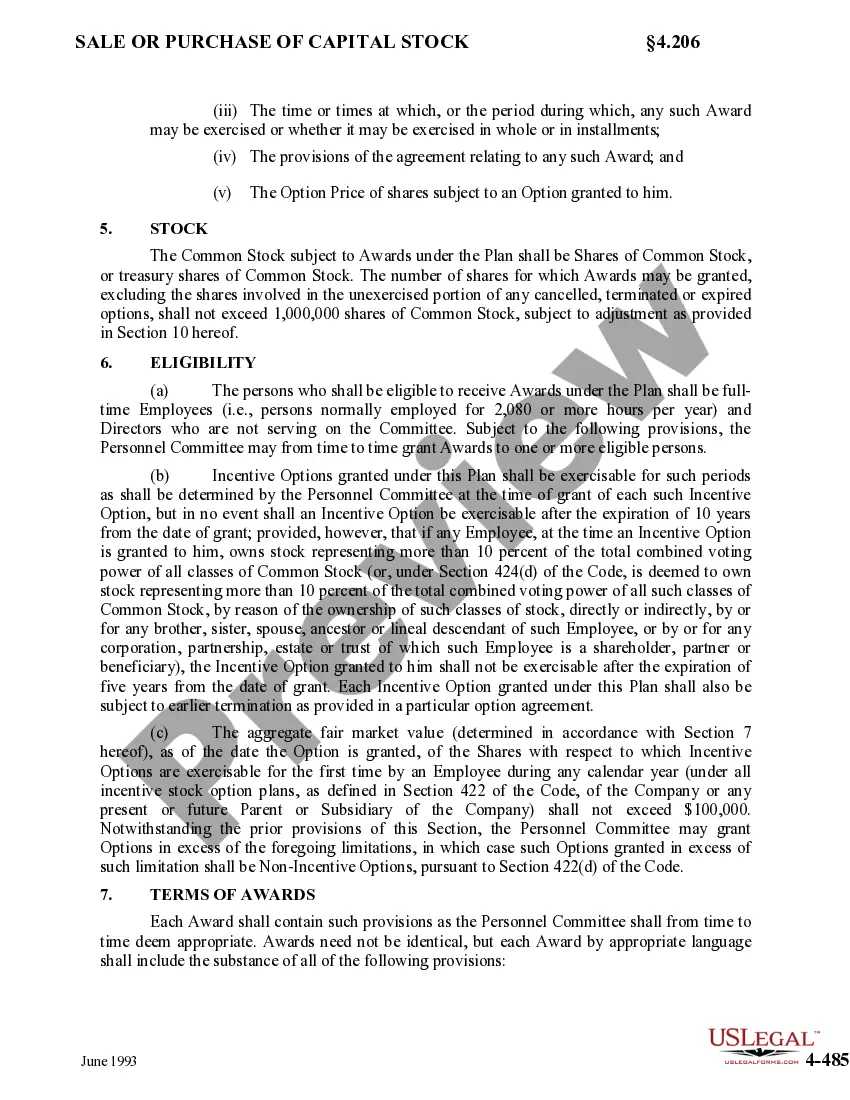 Preview Stock Option Plan of Star States Corporation