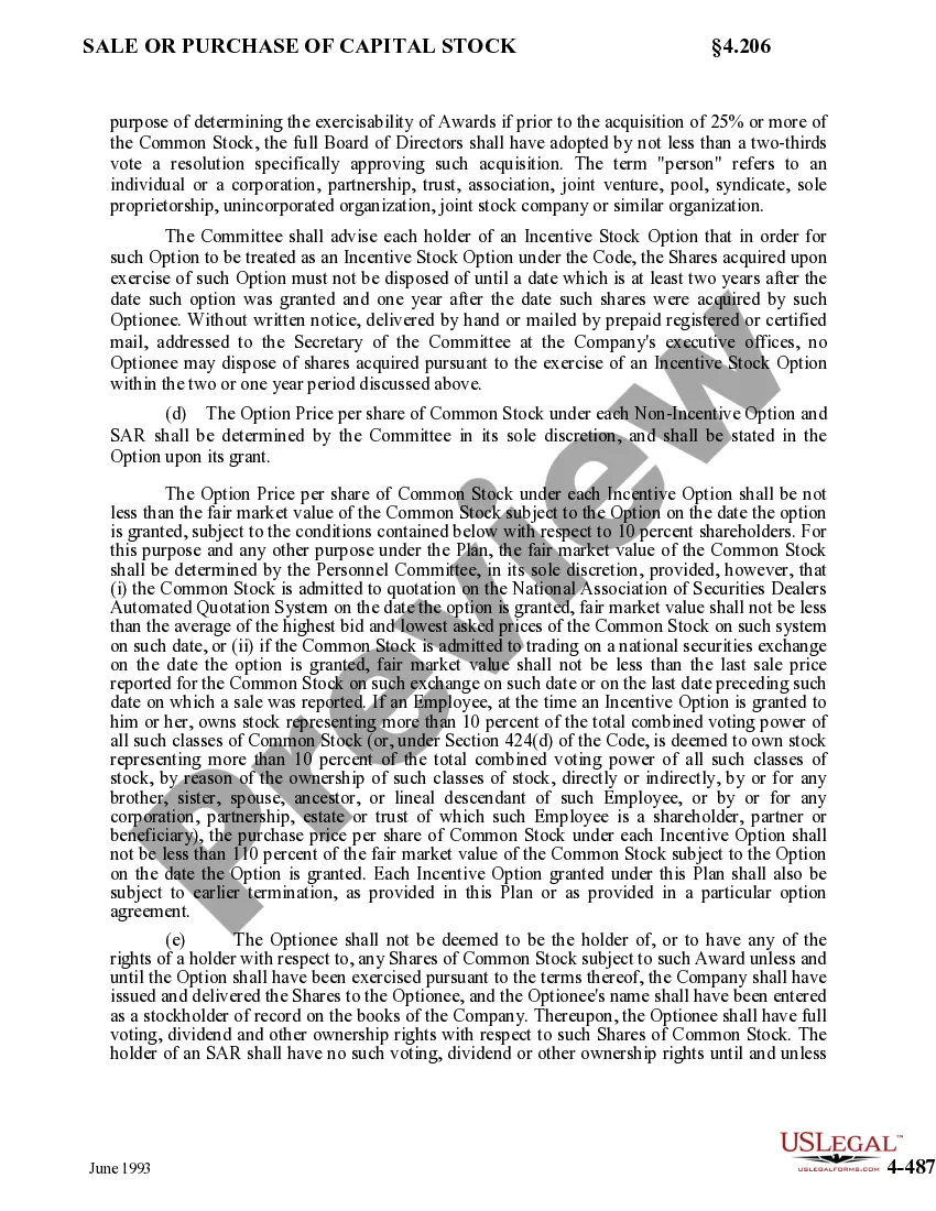 Preview Stock Option Plan of Star States Corporation