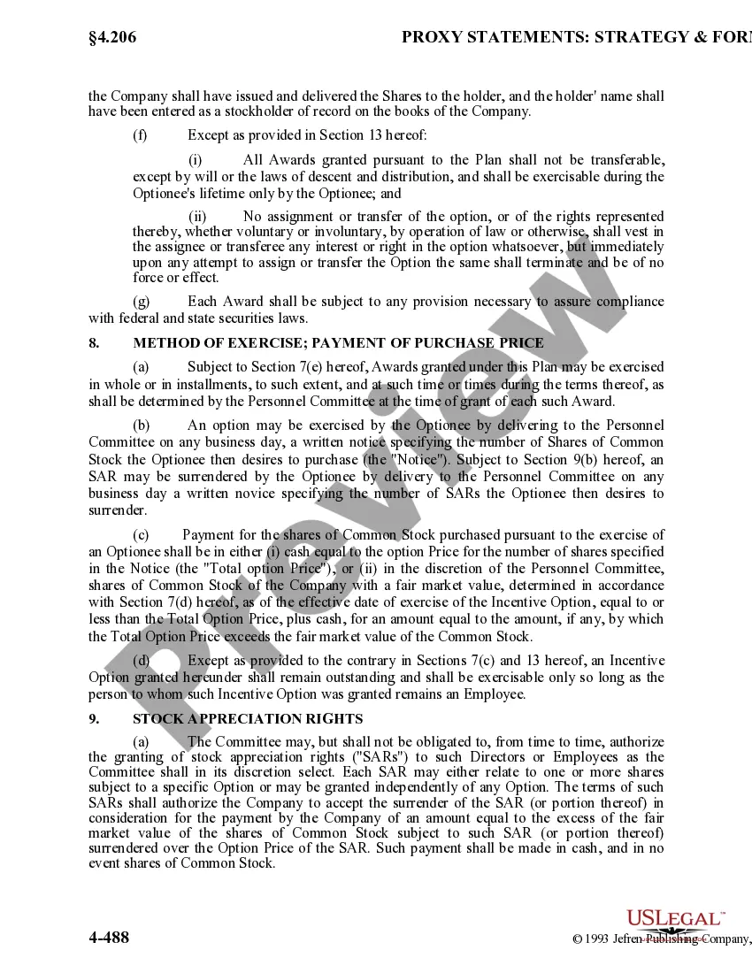 Preview Stock Option Plan of Star States Corporation