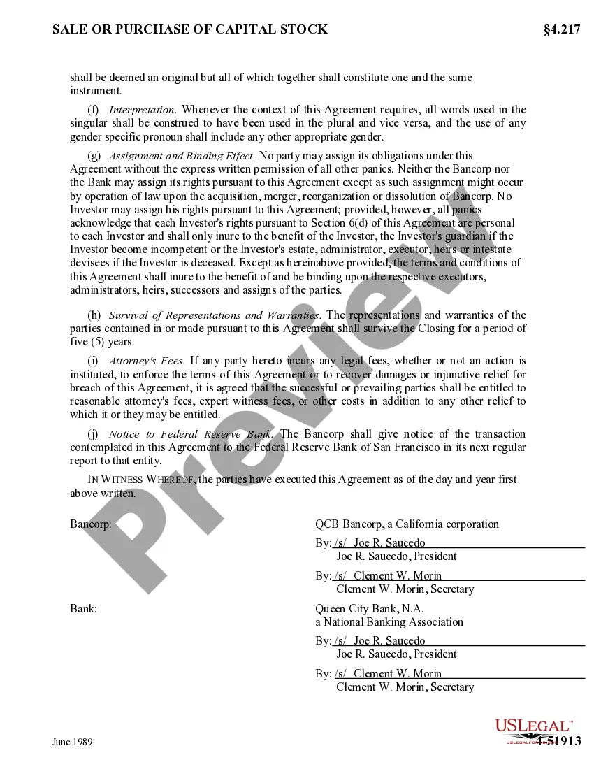Get Sample Agreement for Purchase and Sale of Stock between QCB Bancorp, Queen City Bank, N.A., and Directors Preview Sample Agreement for Purchase and Sale of Stock between QCB Bancorp, Queen City Bank, N.A., and Directors